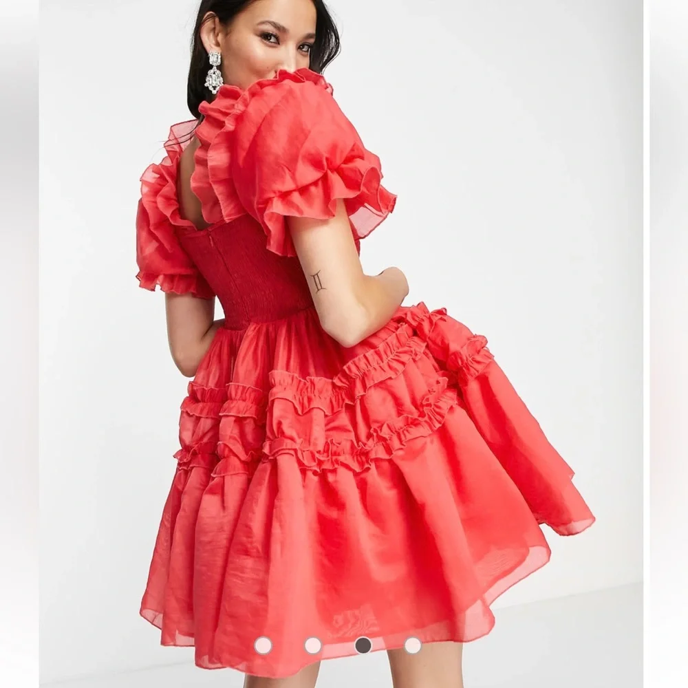 Dream Sister Jane short sleeve organza puff mini dress in red - Picture 3 of 6